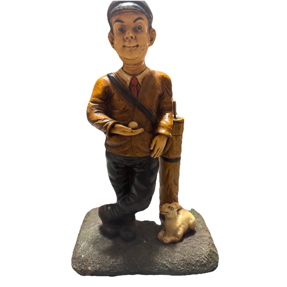 Golfer Holding Golf Ball Leaning On Golf Bag, Bunny Vintage Resin Piece